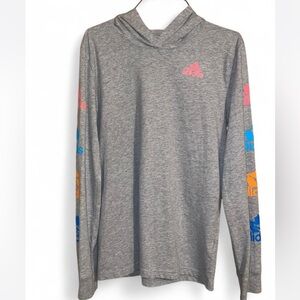 Kids XL Adidas Heather Gray Hoodie with Vibrant Sleeve Logos